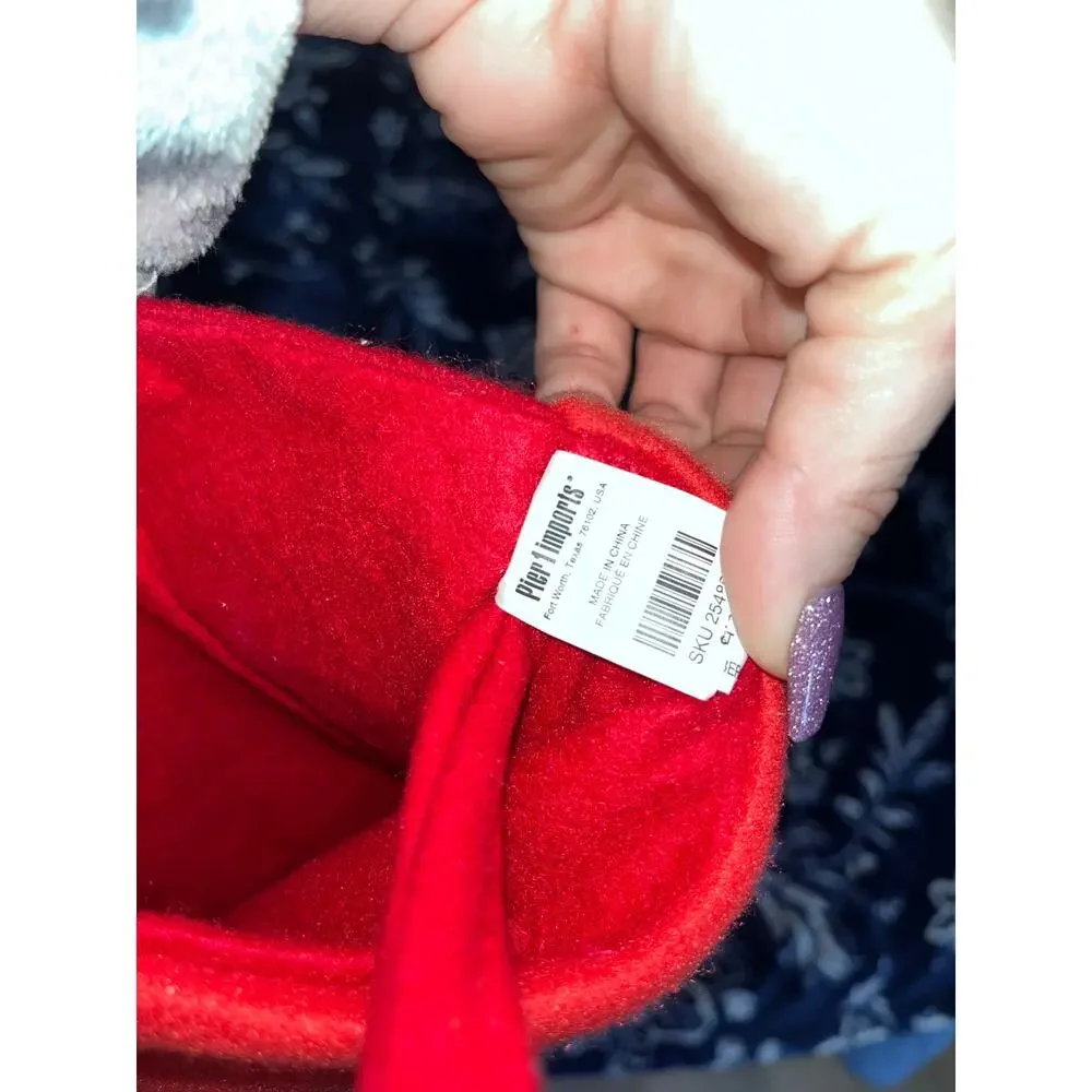 Pier 1 Imports Festive Reindeer Christmas stocking with dangling legs